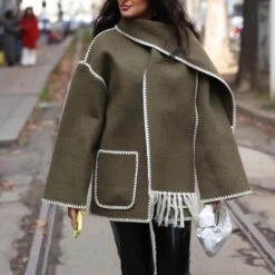 Veste Courte Vintage Avec écharpe Pour Femme