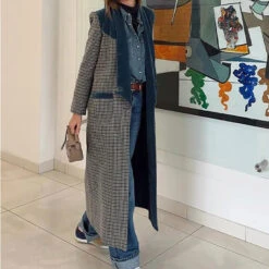 Maxi Manteau Vintage à Carreaux Et Col Coloré Pour Femme -Vintage Soldes 0 be99e0