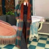 Maxi Manteau Vintage à Carreaux Et Col Coloré Pour Femme