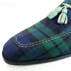 Mocassins Vintage Pour Homme Motif Tartan -Vintage Soldes 040324 mocassinshomme styleecossais detail