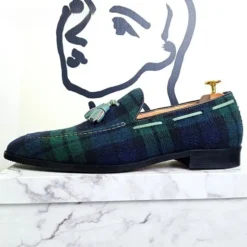 Mocassins Vintage Pour Homme Motif Tartan -Vintage Soldes 040324 mocassinshomme styleecossais profil