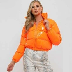 Doudoune Vintage Courte De Couleur Néon Pour Femmes