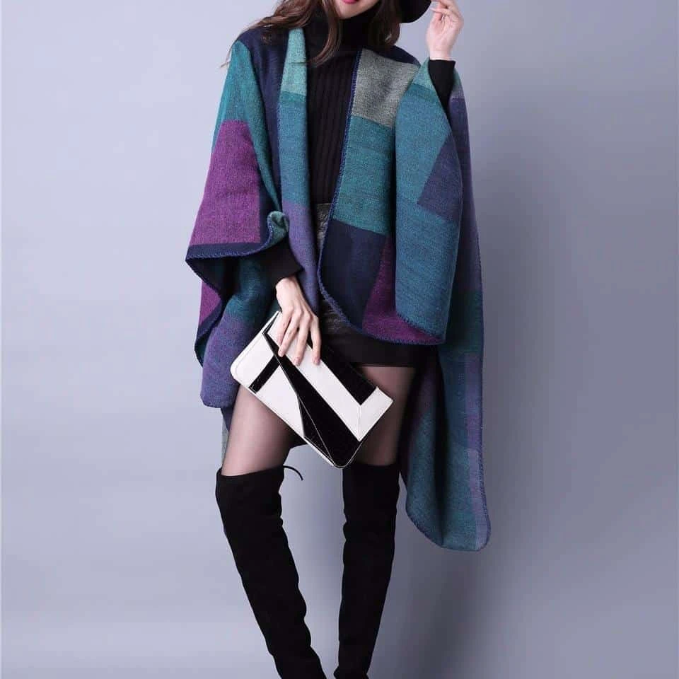 Écharpe Femme Vintage Chaud à Carreaux Bleus 2 Écharpe Femme Vintage Chaud à Carreaux Bleus – Image 2