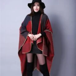 Écharpe Femme Vintage Chaud à Carreaux Rouges