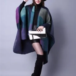 Écharpe Femme Vintage Chaud à Carreaux Bleus