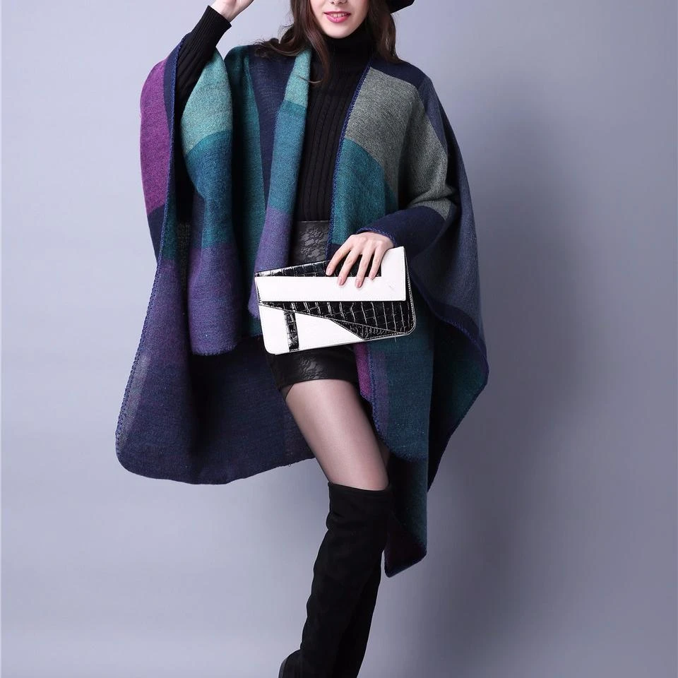 Écharpe Femme Vintage Chaud à Carreaux Bleus 1 Écharpe Femme Vintage Chaud à Carreaux Bleus