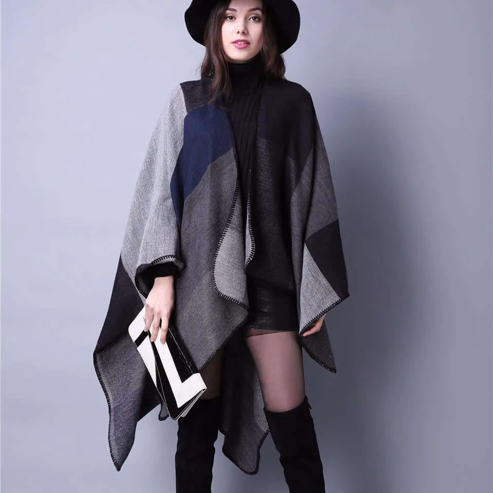 Écharpe Femme Vintage Chaud à Carreaux Gris 3 Écharpe Femme Vintage Chaud à Carreaux Gris – Image 3