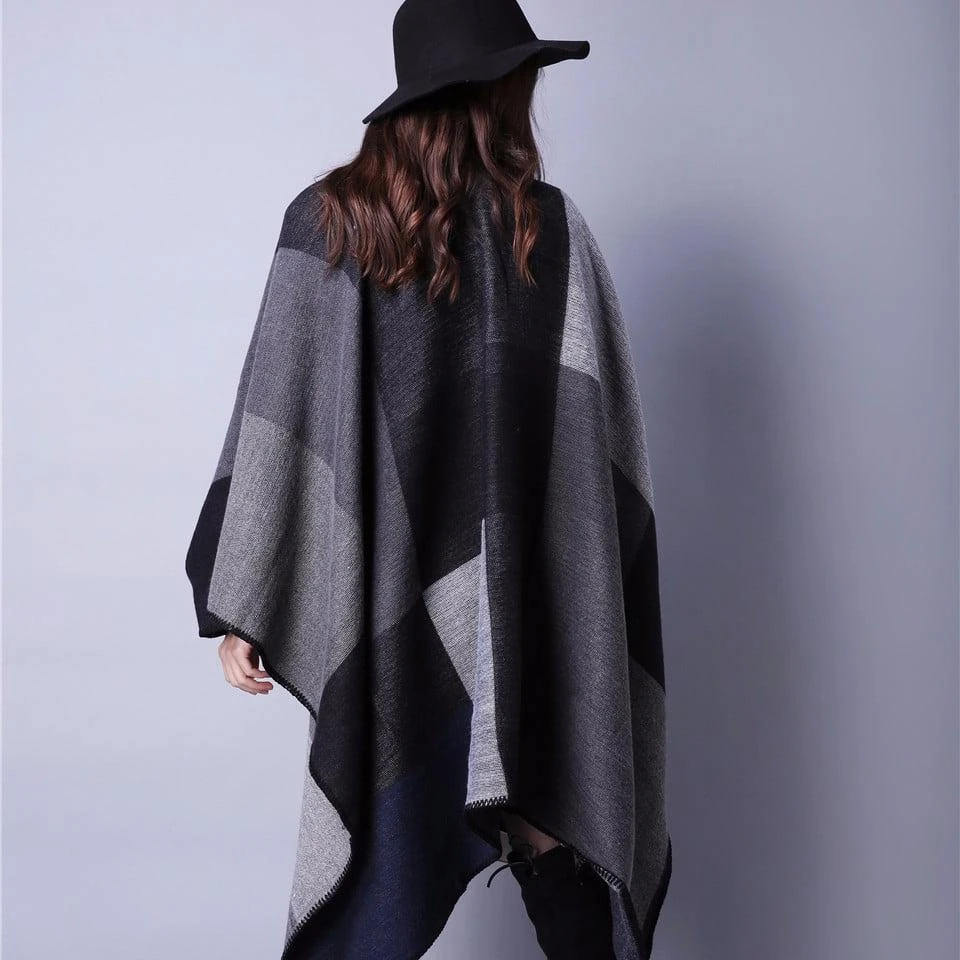 Écharpe Femme Vintage Chaud à Carreaux Gris 2 Écharpe Femme Vintage Chaud à Carreaux Gris – Image 2