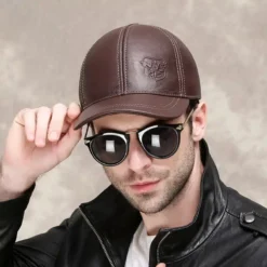 Casquette Vintage Décontractée En Cuir Marron Véritable Pour Homme