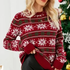 Pull De Noël Pour Femme Rayé à Motifs Flocons De Neige