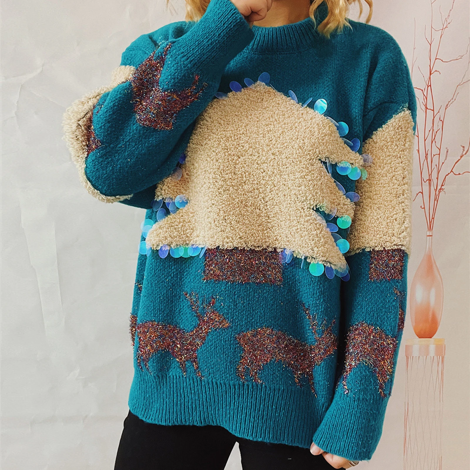 Pull Sapin De Noël à Paillettes Pour Femme 5 Pull Sapin De Noël à Paillettes Pour Femme – Image 5