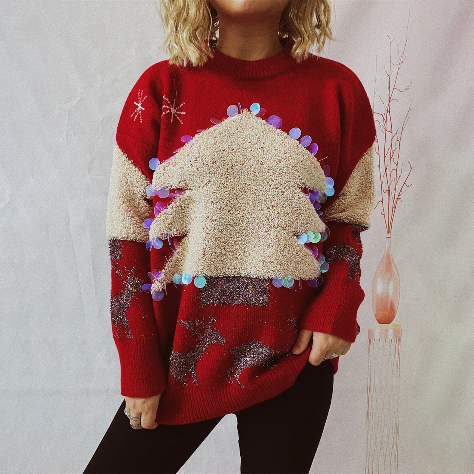 Pull Sapin De Noël à Paillettes Pour Femme 1 Pull Sapin De Noël à Paillettes Pour Femme