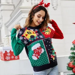 Pull De Noël Vintage Imprimé Coloré En Tricot -Vintage Soldes 86481 qzfklr