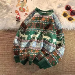 Pull De Noël Vintage Col Rond à Motifs