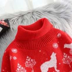 Pull De Noël Vintage Imprimé à Col Roulé -Vintage Soldes 86598 aivmma