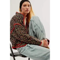 Veste Vintage Gansée Et Petites Fleurs Pour Femme