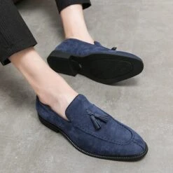 Mocassins Vintage à Glands Pour Homme -Vintage Soldes IMG 120324 mocassinsdaim bleu
