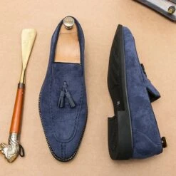 Mocassins Vintage à Glands Pour Homme -Vintage Soldes IMG 120324 mocassinsdaim bleu variante