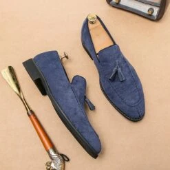 Mocassins Vintage à Glands Pour Homme -Vintage Soldes IMG 120324 mocassinsdaim bleu variante3