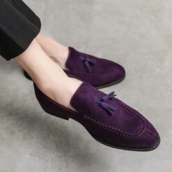Mocassins Vintage à Glands Pour Homme -Vintage Soldes IMG 120324 mocassinsdaim violet variante