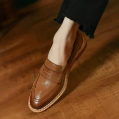 Mocassins Vintage En Cuir Pour Femme