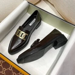 Mocassins Vintage Avec Boucle Pour Femme -Vintage Soldes IMG 13032024 mocassinsfemmegrosseboucle marron2