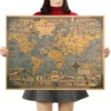 Affiche Vintage En Papier Kraft Map Monde
