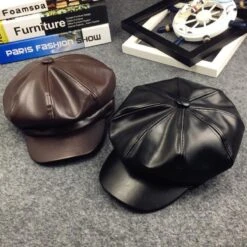 Béret Vintage En Simili Cuir Pour Filles -Vintage Soldes beret vintage en simili cuir pour filles 5