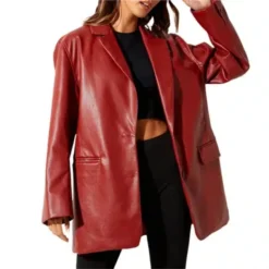 Blazer Vintage En Faux Cuir Pour Femme