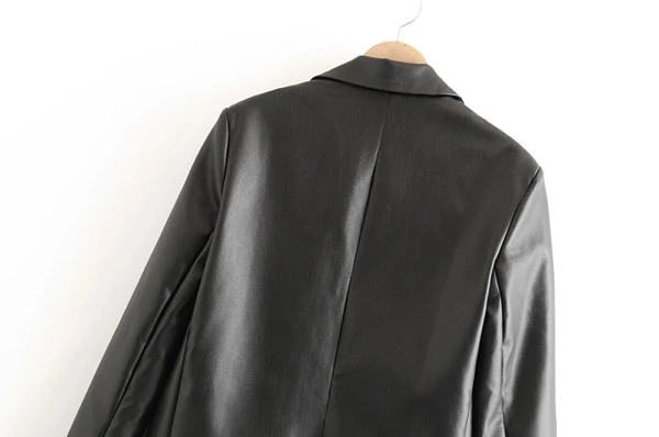 Blazer Vintage Faux Cuir à Manche Longue Pour Femme 3 Blazer Vintage Faux Cuir à Manche Longue Pour Femme – Image 3