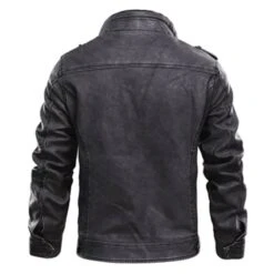 Blouson En Simili Cuir Vintage Homme Avec Col Haut -Vintage Soldes blouson en simili cuir vintage homme avec col haut 3