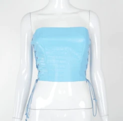 Bustier Crop Top Vintage Effet Croco Pour Femme -Vintage Soldes bustier crop top vintage effet croco pour femme 2