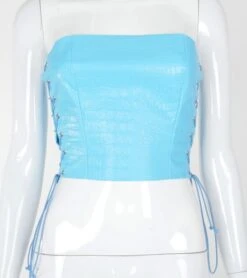 Bustier Crop Top Vintage Effet Croco Pour Femme