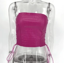 Bustier Crop Top Vintage Effet Croco Pour Femme -Vintage Soldes bustier crop top vintage effet croco pour femme