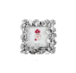 Cadre De Photo Vintage Feuille De Ginkgo En Résine Argentée 16×16 Cm