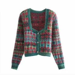 Cardigan Vintage En Tricot Avec Motifs De Coquelicots