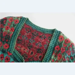 Cardigan Vintage En Tricot Avec Motifs De Coquelicots -Vintage Soldes cardigan vintage en tricot avec motifs de coquelicots 3