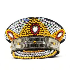 Casquette Vintage Style Kepi En Strass Pour Femme Orange