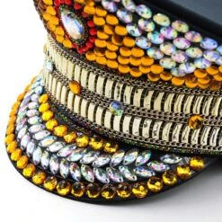 Casquette Vintage Style Kepi En Strass Pour Femme Orange -Vintage Soldes casquette vintage style kepi en strass pour femme jaune 9