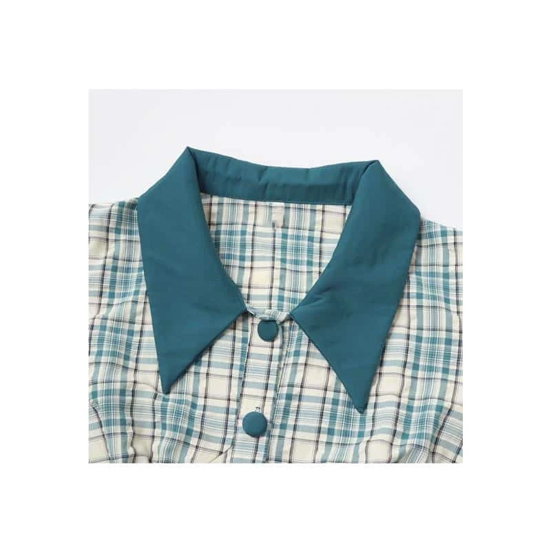 Chemisier élégant Vintage à Carreaux Et Boutons Pour Femme 3 Chemisier élégant Vintage à Carreaux Et Boutons Pour Femme – Image 3