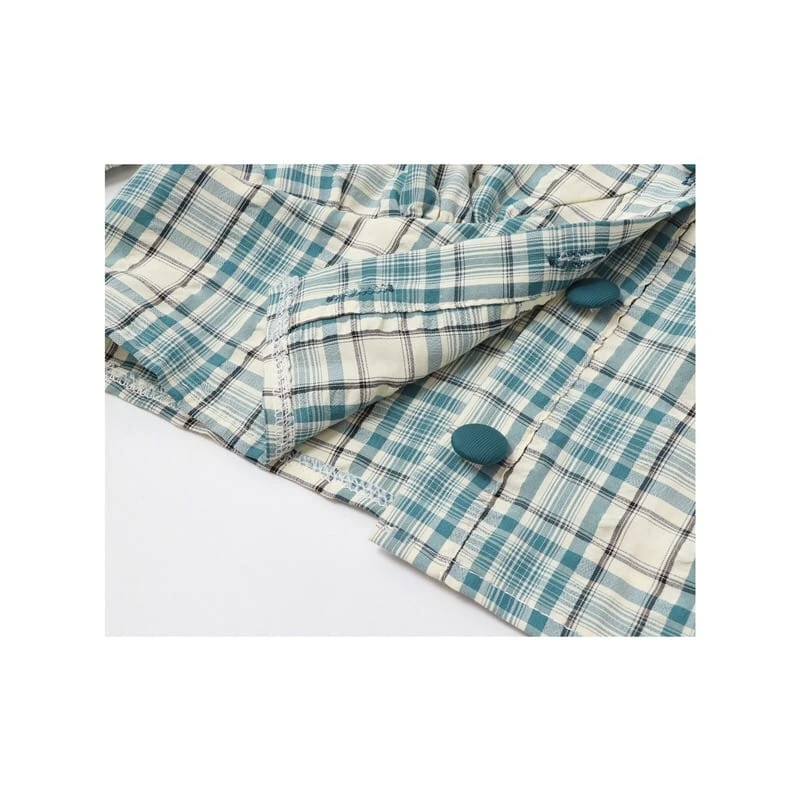 Chemisier élégant Vintage à Carreaux Et Boutons Pour Femme 6 Chemisier élégant Vintage à Carreaux Et Boutons Pour Femme – Image 6