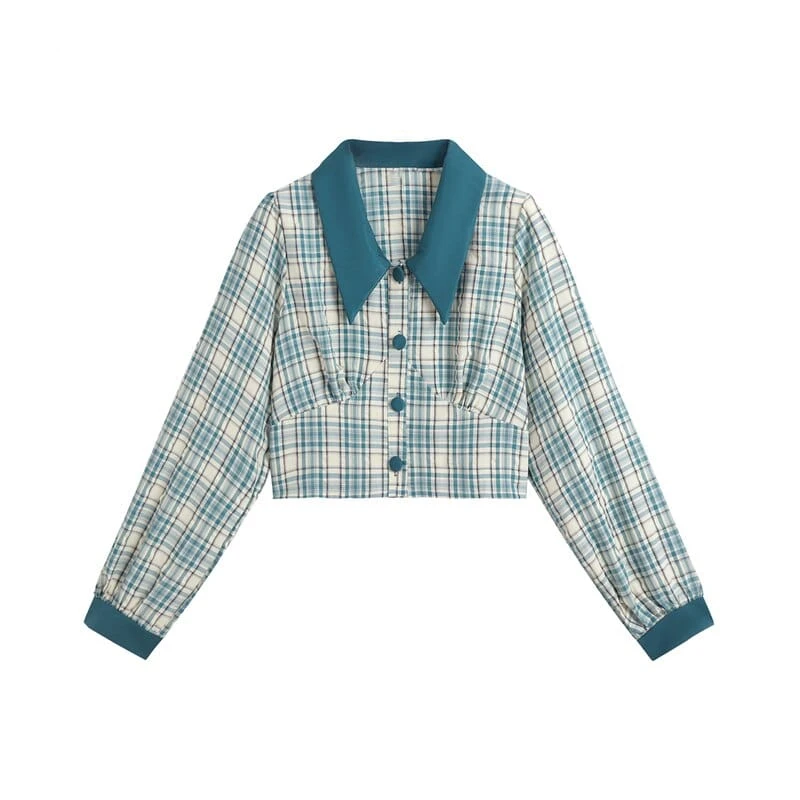 Chemisier élégant Vintage à Carreaux Et Boutons Pour Femme 1 Chemisier élégant Vintage à Carreaux Et Boutons Pour Femme