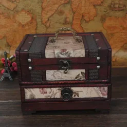 Coffre En Bois Vintage Avec Papier Peint