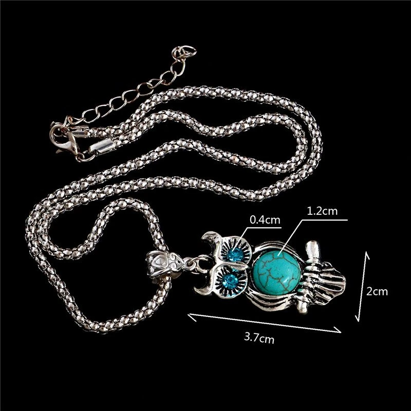 Collier Vintage Argenté Avec Pendentif Hibou En Pierre Naturelle 3 Collier Vintage Argenté Avec Pendentif Hibou En Pierre Naturelle – Image 3