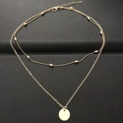 Collier Vintage Doré Double Couche Avec Pendentif