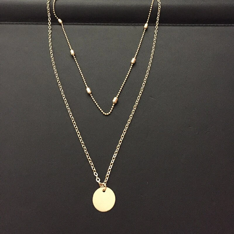 Collier Vintage Doré Double Couche Avec Pendentif 2 Collier Vintage Doré Double Couche Avec Pendentif – Image 2