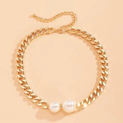 Collier Vintage En Chaîne Avec Deux Perles Blanches Rondes 9 Collier Vintage En Chaîne Avec Deux Perles Blanches Rondes -Vintage Soldes collier vintage en chaine avec deux perles blanches rondes 3