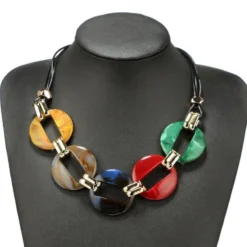 Collier Vintage En Imitation Cuir Avec Bouton Multicolore