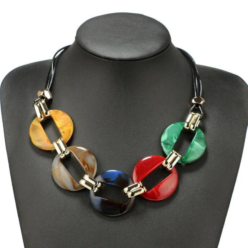 Collier Vintage En Imitation Cuir Avec Bouton Multicolore
