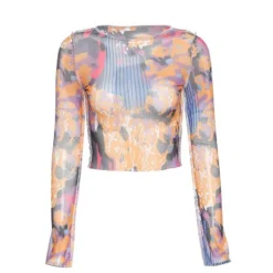 Crop Top Transparent à Manches Longues Multicolore Vintage